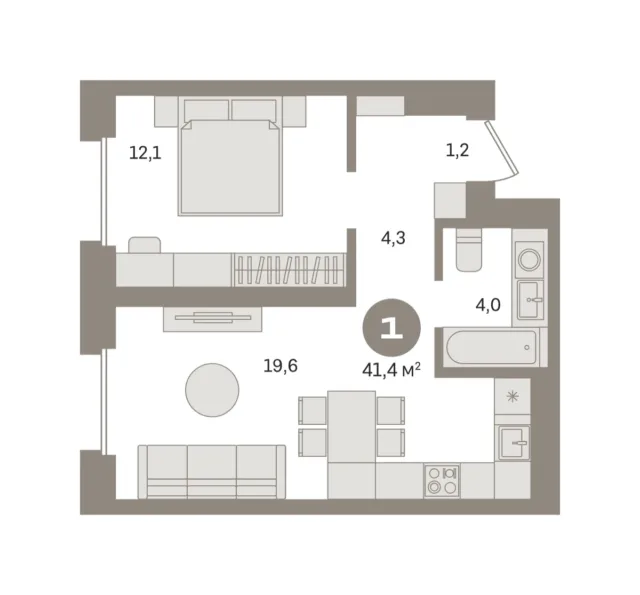 1 комн. Квартира 41.4 кв. м