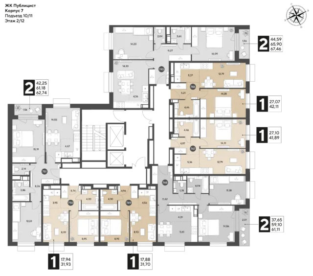 1 комн. Квартира 42.1 кв. м