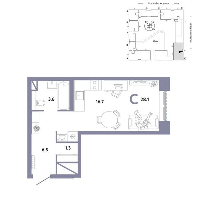 1 комн. Квартира 28.1 кв. м