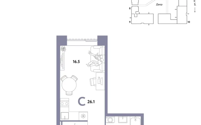1 комн. Квартира 26.1 кв. м, Москва