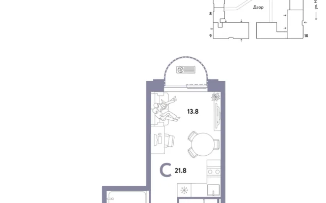 1 комн. Квартира 21.8 кв. м, Москва