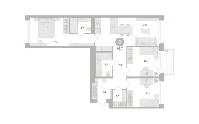 3 комн. Квартира 92.7 кв. м, Московская область Москва
