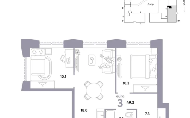 3 комн. Квартира 49.3 кв. м, Москва