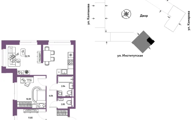 3 комн. Квартира 62.2 кв. м, Москва