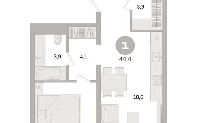 1 комн. Квартира 44.4 кв. м, Московская область Москва