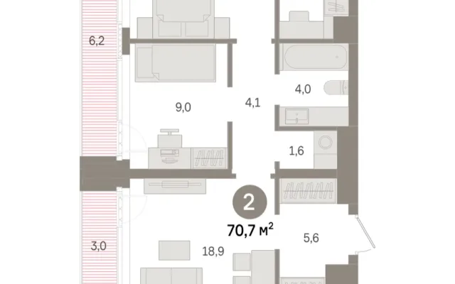 2 комн. Квартира 70.7 кв. м, Московская область Москва