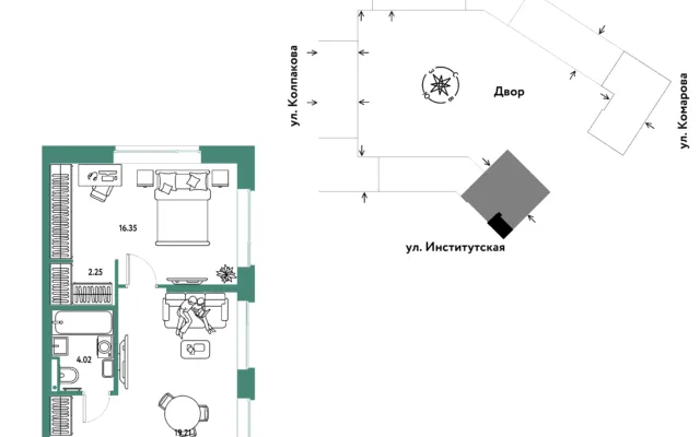 2 комн. Квартира 45.9 кв. м, Москва