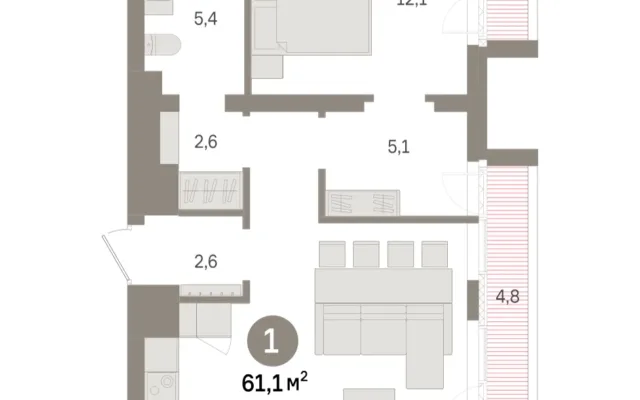 1 комн. Квартира 61.1 кв. м, Московская область Москва