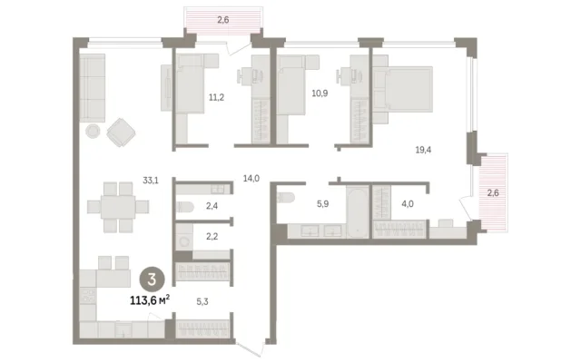 3 комн. Квартира 113.6 кв. м, Московская область Москва