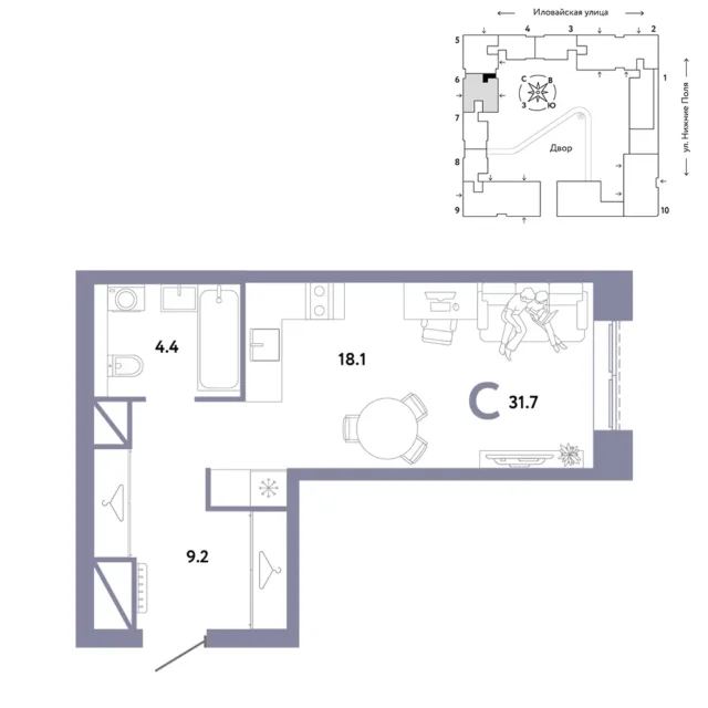 1 комн. Квартира 31.7 кв. м