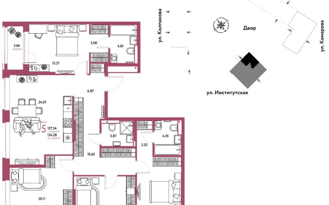 5 комн. Квартира 127.3 кв. м, Москва