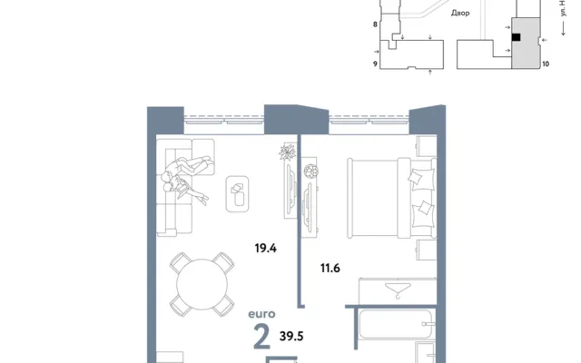 2 комн. Квартира 39.5 кв. м, Москва