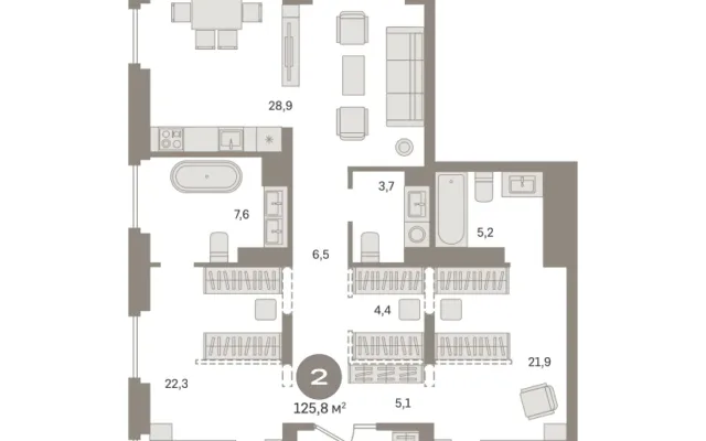 2 комн. Квартира 125.8 кв. м, Московская область Видное