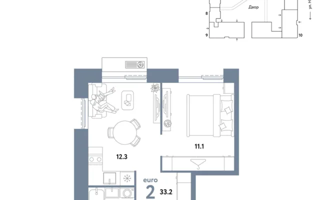 2 комн. Квартира 33.2 кв. м, Москва