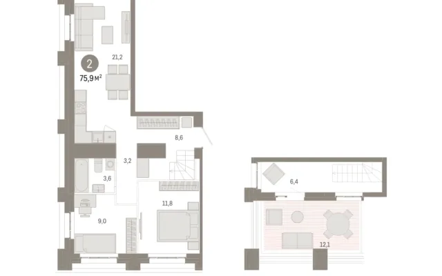2 комн. Квартира 75.9 кв. м, Московская область Москва