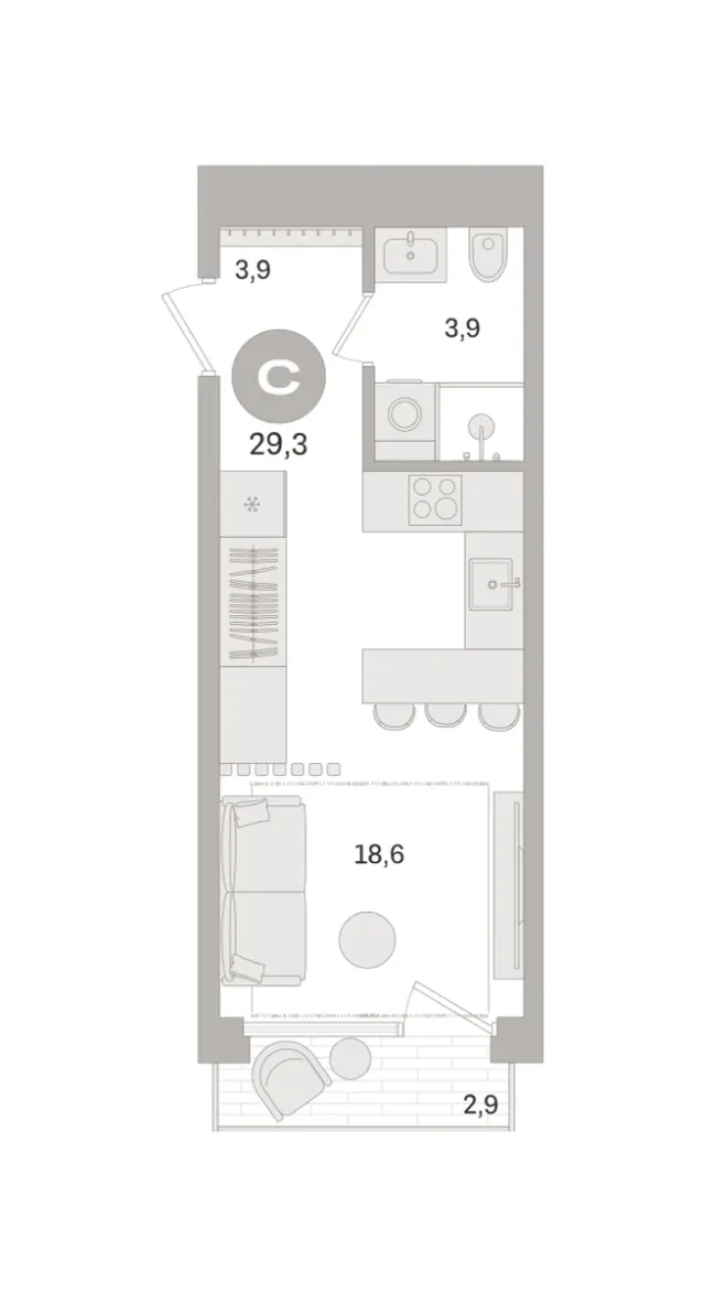 Квартира 29.3 кв. м