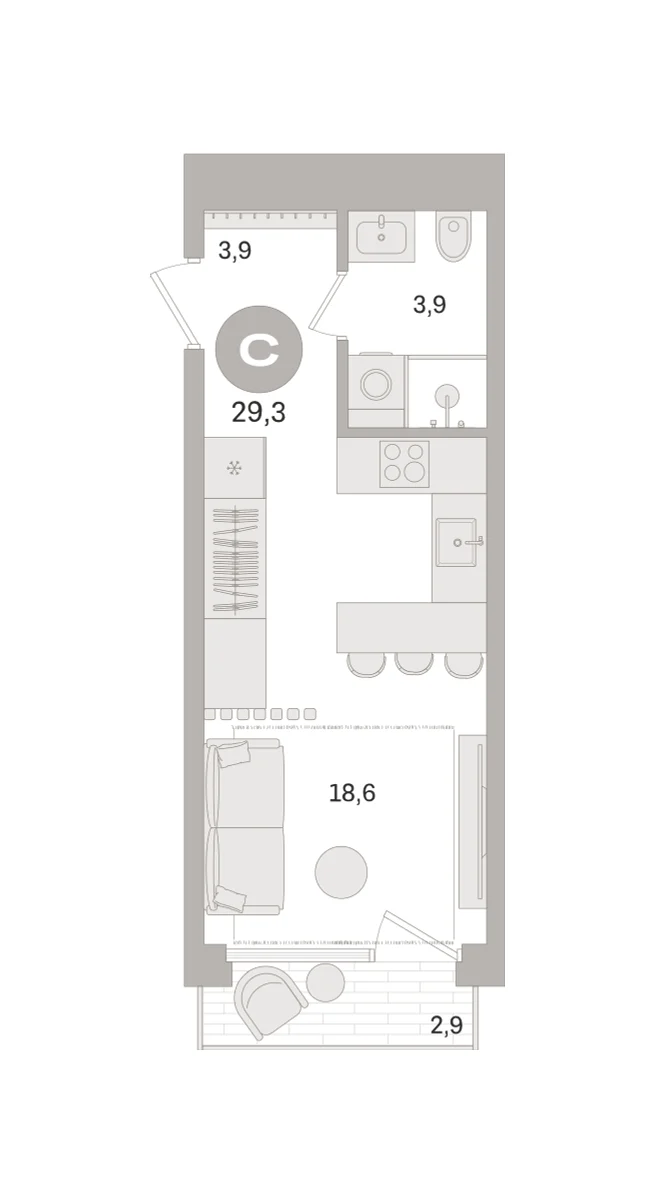 Квартира 29.3 кв. м