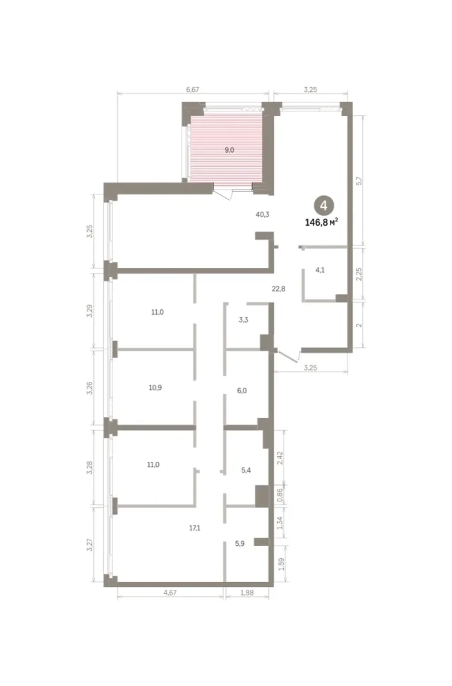 4 комн. Квартира 146.8 кв. м