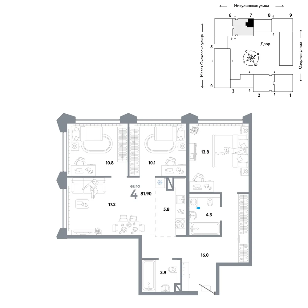 4 комн. Квартира 81.9 кв. м