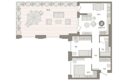2 комн. Квартира 110.5 кв. м, Московская область