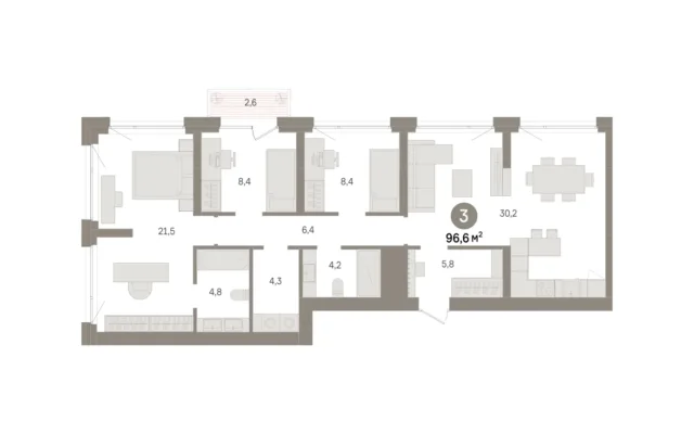3 комн. Квартира 96.6 кв. м, Московская область Москва