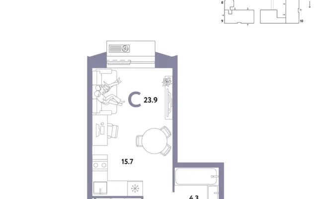 1 комн. Квартира 23.9 кв. м, Москва