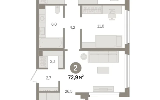 2 комн. Квартира 72.9 кв. м, Московская область Москва