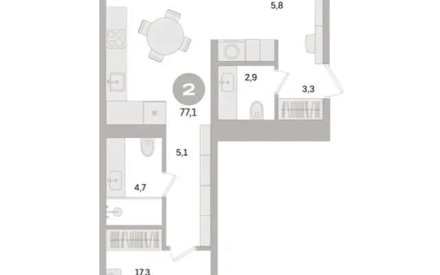 2 комн. Квартира 77.1 кв. м, Московская область Москва