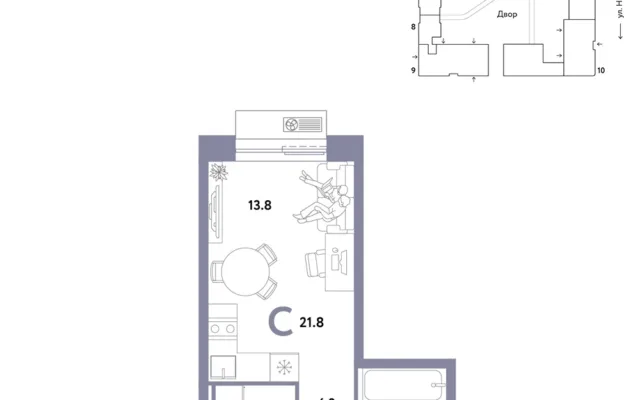 1 комн. Квартира 21.8 кв. м, Москва