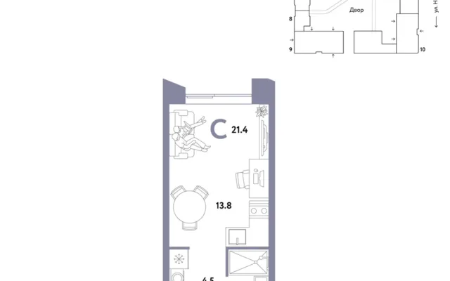 1 комн. Квартира 21.4 кв. м, Москва