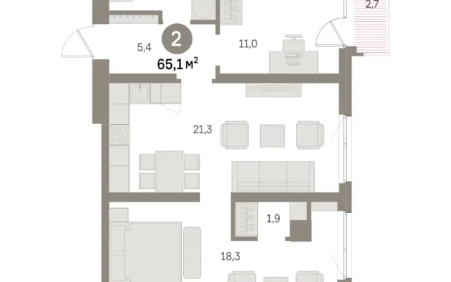 2 комн. Квартира 65.1 кв. м, Московская область Москва