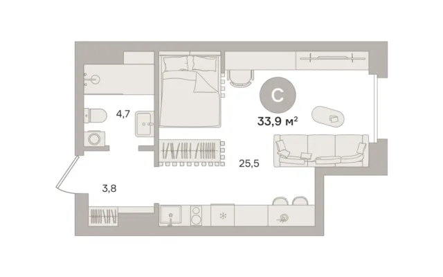 Квартира 33.9 кв. м, Московская область Москва