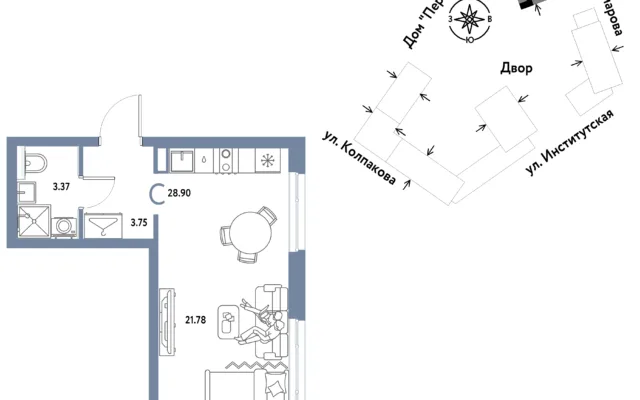 1 комн. Квартира 28.9 кв. м, Москва