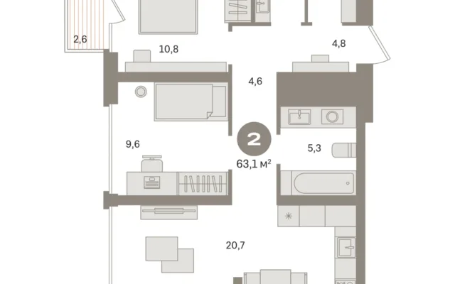 2 комн. Квартира 63.5 кв. м, Московская область Москва