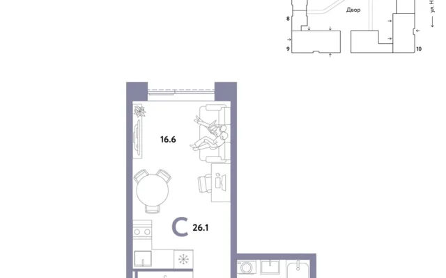 1 комн. Квартира 26.1 кв. м, Москва