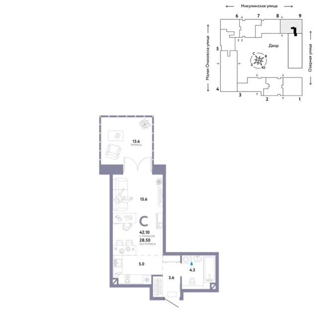 1 комн. Квартира 37.5 кв. м