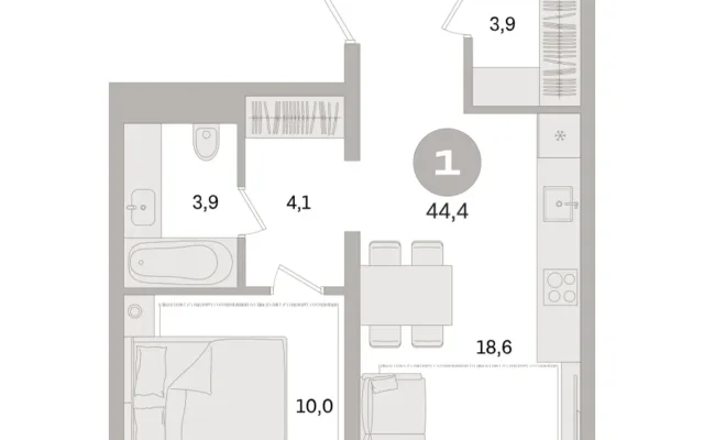 1 комн. Квартира 44.4 кв. м, Московская область Москва