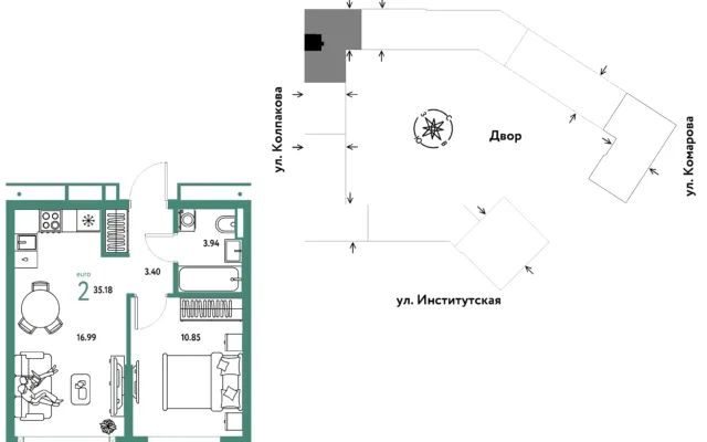 2 комн. Квартира 35.2 кв. м, Москва