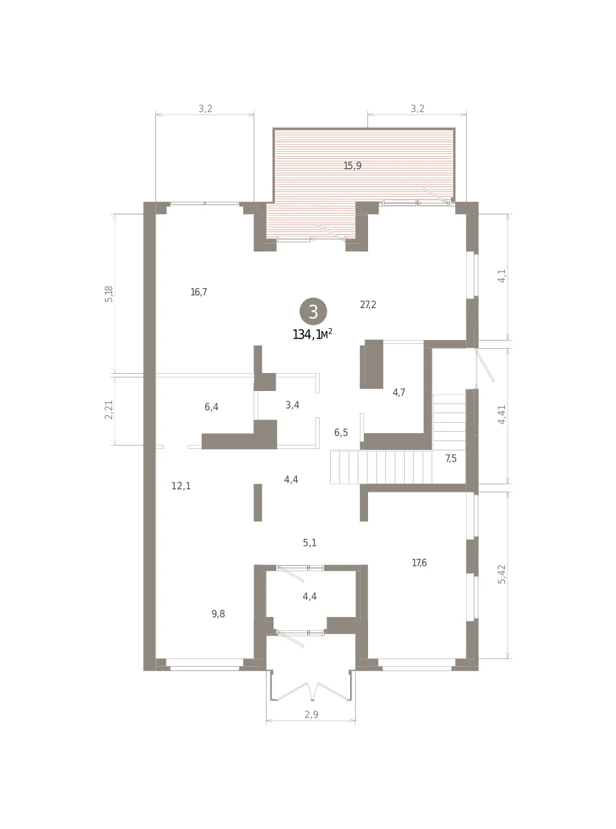 3 комн. Квартира 134.1 кв. м