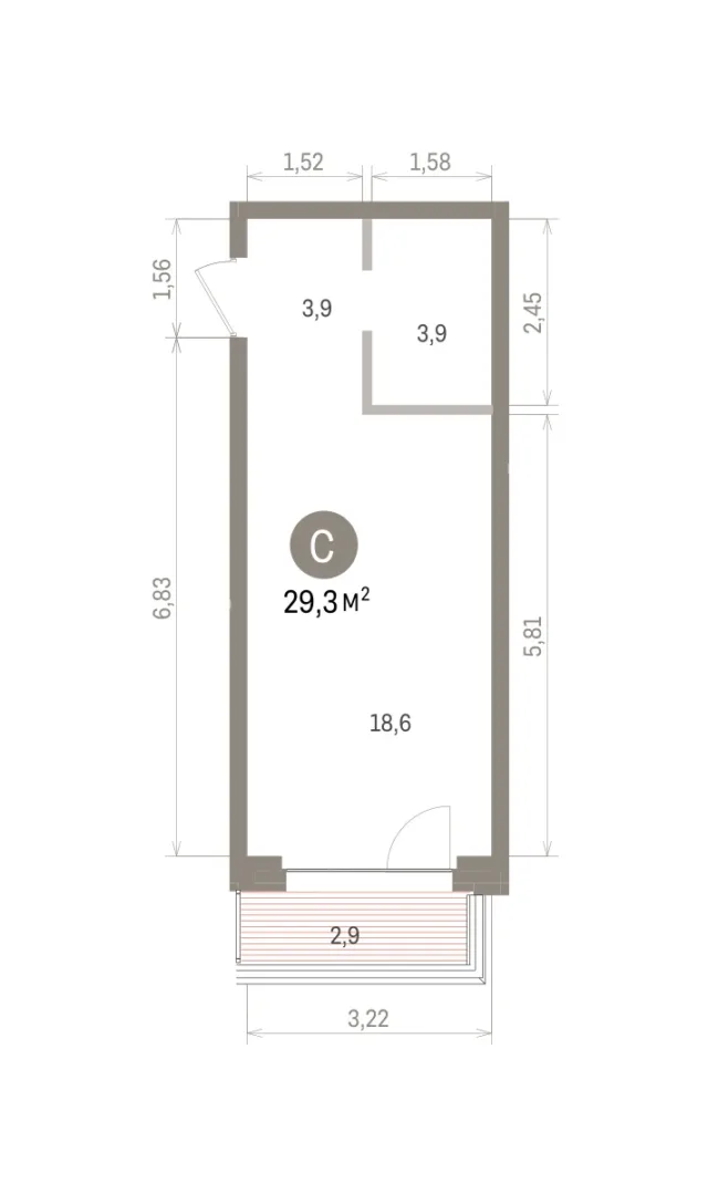 Квартира 29.3 кв. м