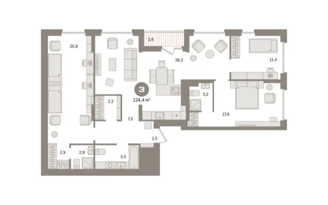 3 комн. Квартира 124.4 кв. м, Московская область Видное