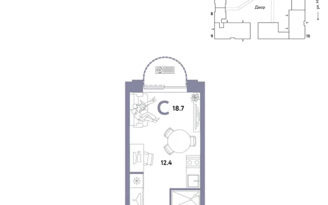 1 комн. Квартира 18.7 кв. м, Москва