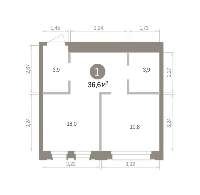 1 комн. Квартира 36.6 кв. м