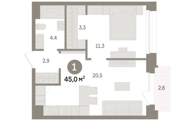 1 комн. Квартира 45 кв. м, Московская область Москва