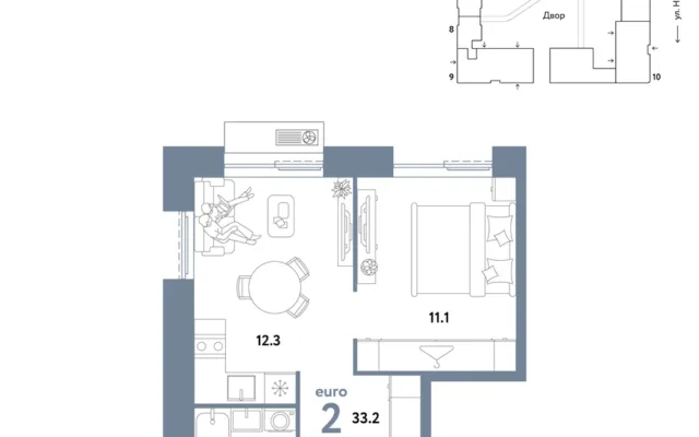 2 комн. Квартира 33.2 кв. м, Москва