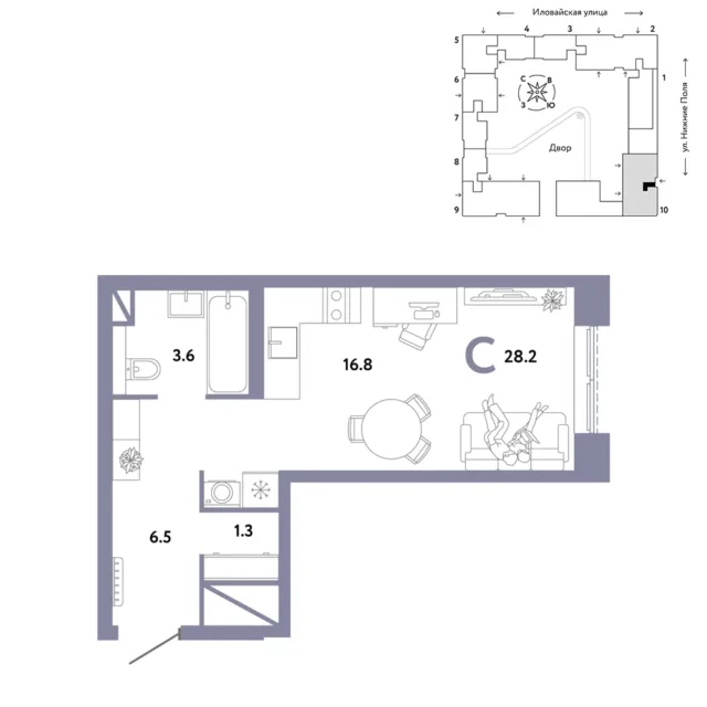 1 комн. Квартира 28.2 кв. м