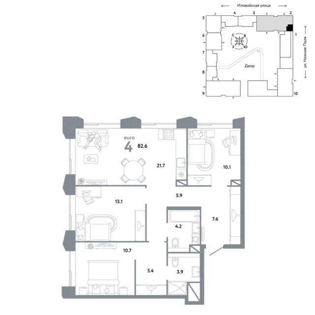 4 комн. Квартира 82.6 кв. м