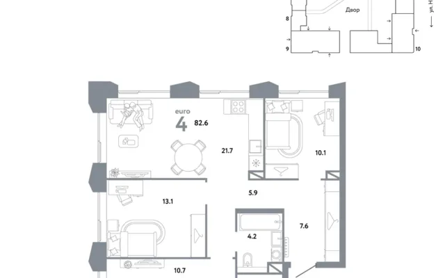 4 комн. Квартира 82.6 кв. м, Москва