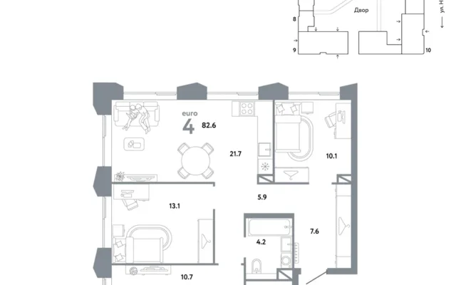 4 комн. Квартира 82.6 кв. м, Москва