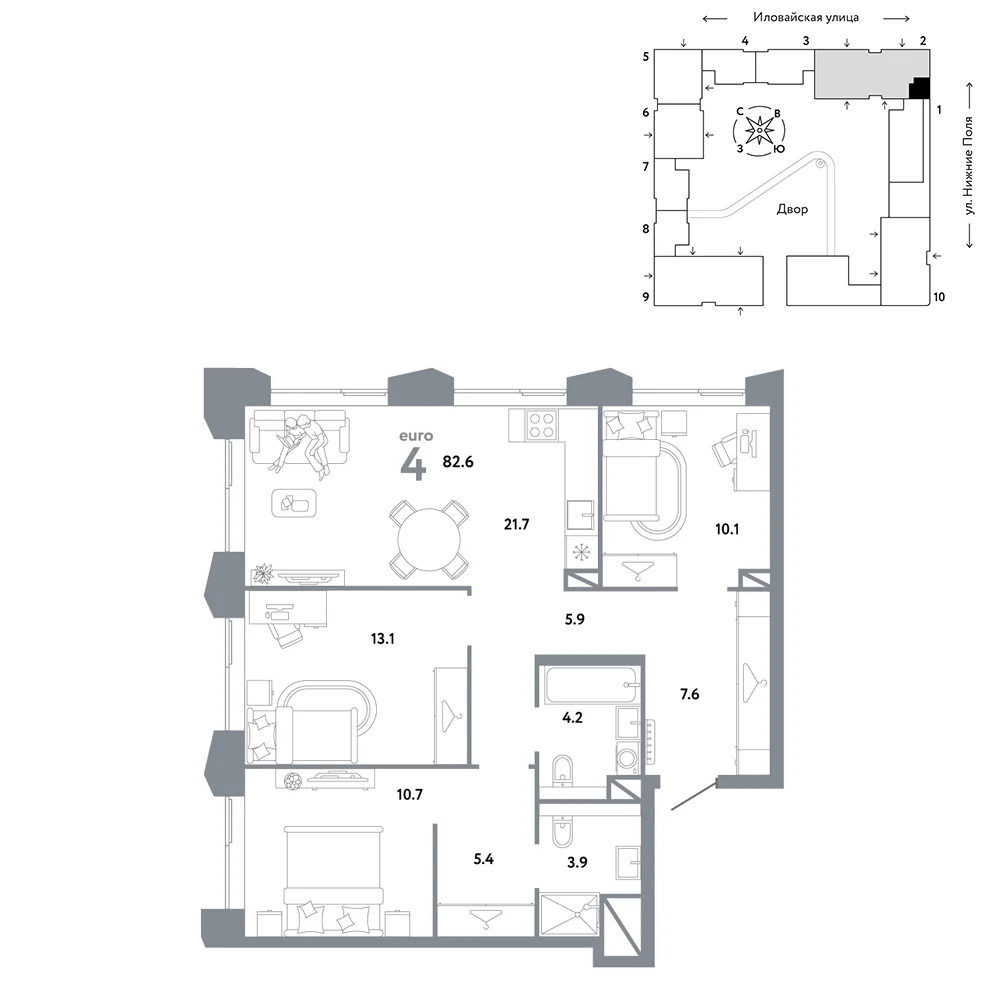 4 комн. Квартира 82.6 кв. м